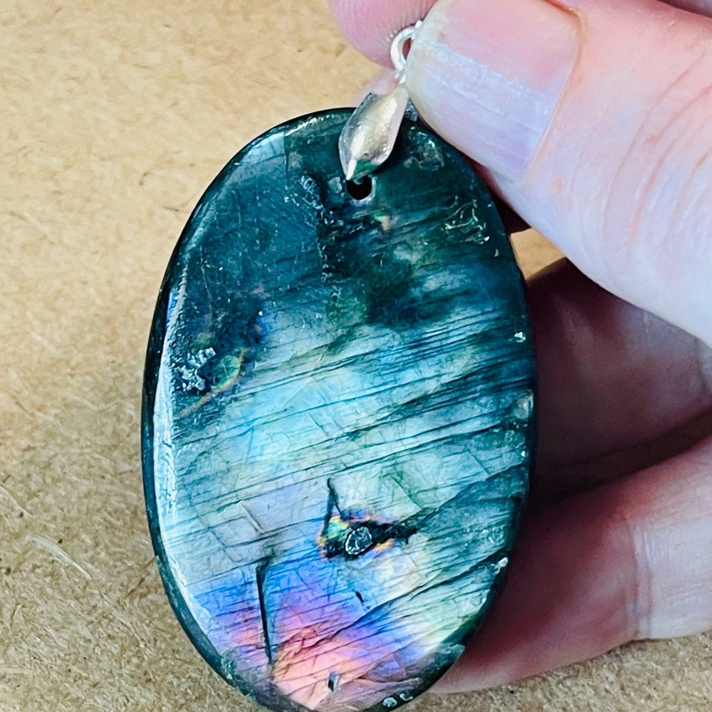 Beautiful XXL Aqua/Blue/Purple/Pink Labradorite Pendant Necklace